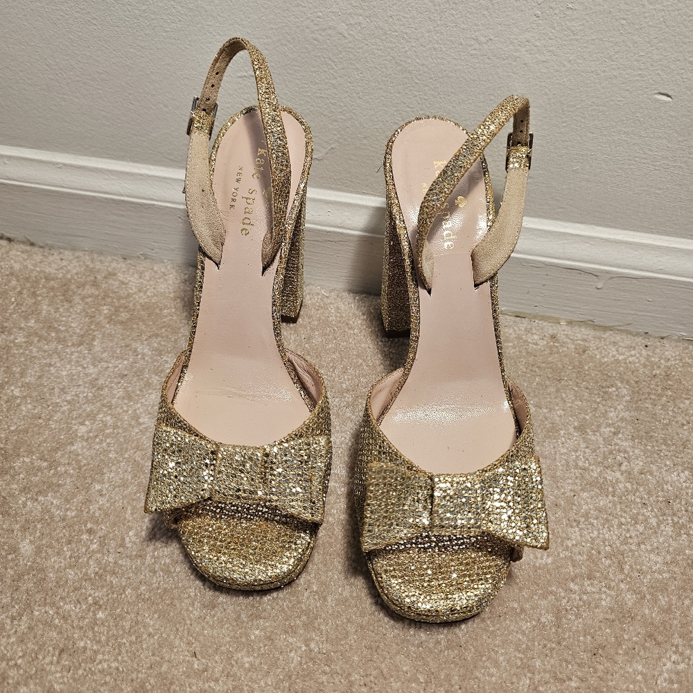 Kate Spade Gold Glitter Platform heels.